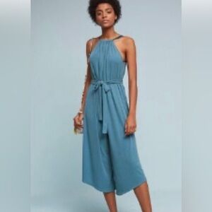 Anthropologie HD sstretchy Teal wide leg crop jumpsuit XS​